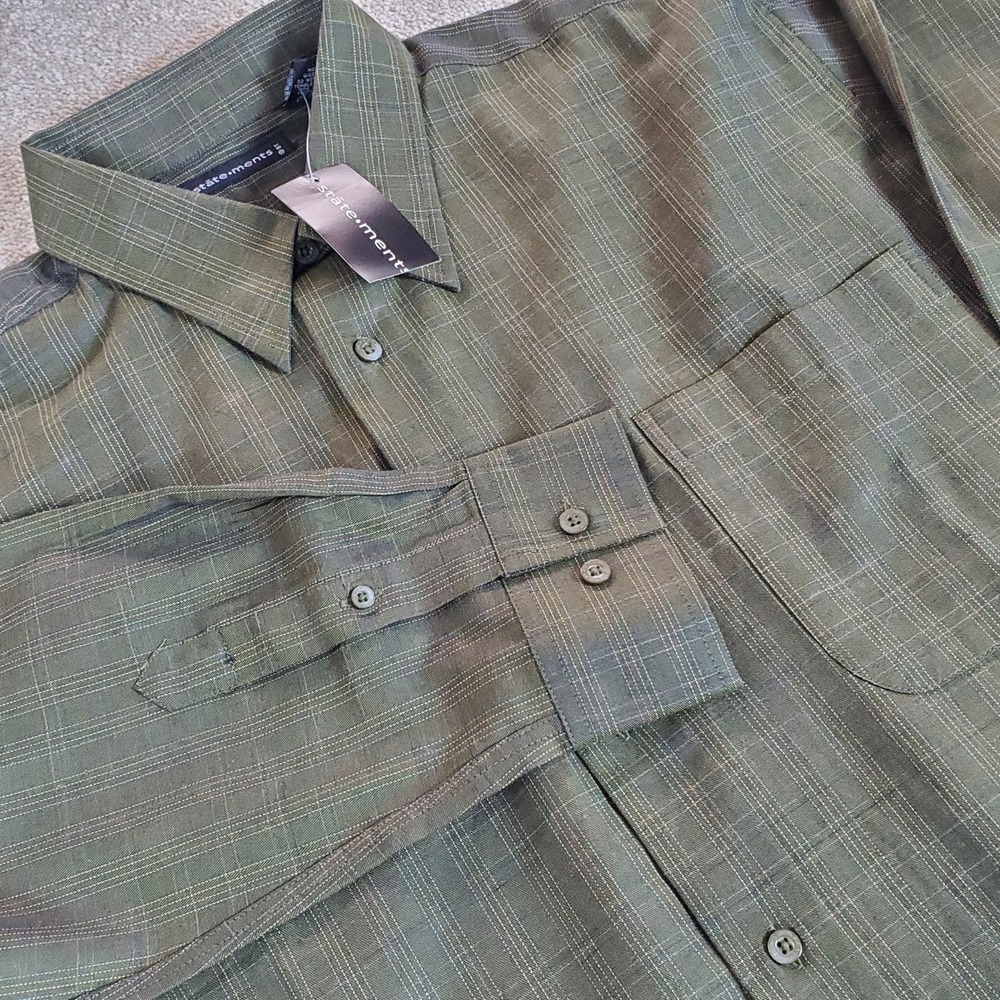 Statements Brand Men's Button Up Shirt Size L‎ Green Plaid Long Sleeve NWTG